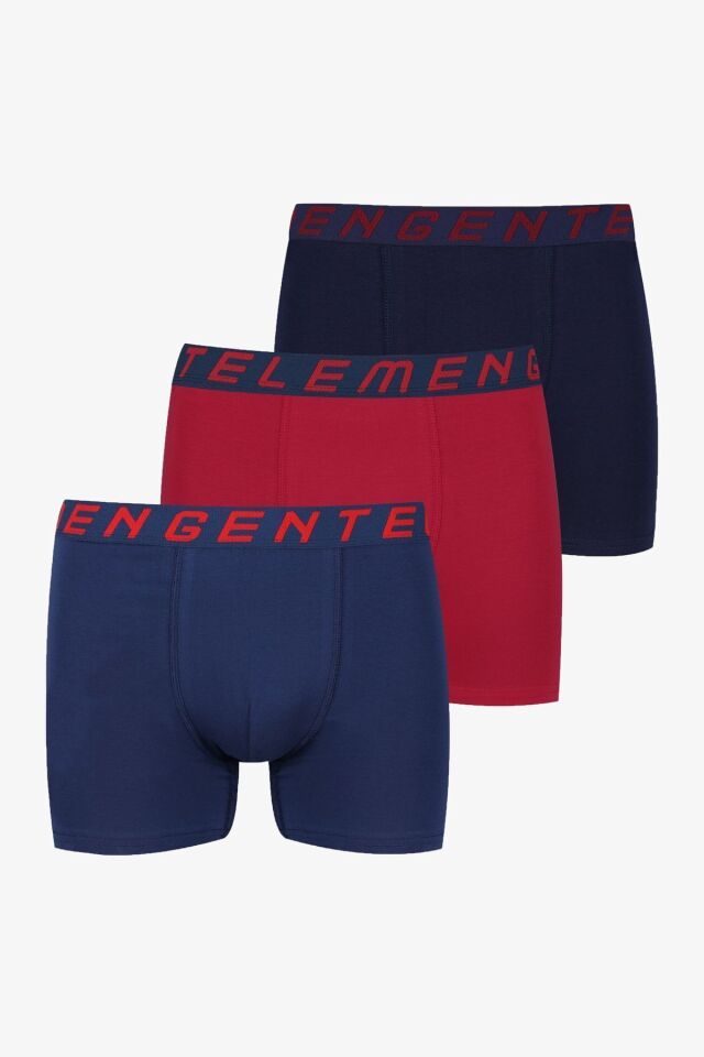 Erkek 3'lü Pamuklu Likralı Boxer İndigobordolacivert - L - İndigobordolacivert - L