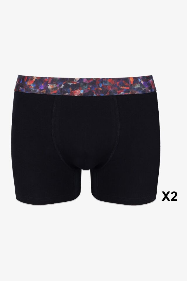 Erkek 4'lü Pamuklu Likralı Renkli Lastikli Boxer (FARKLI LASTİK SEÇENEKLERİ) 2siyah2siyahyazılılastik - XL