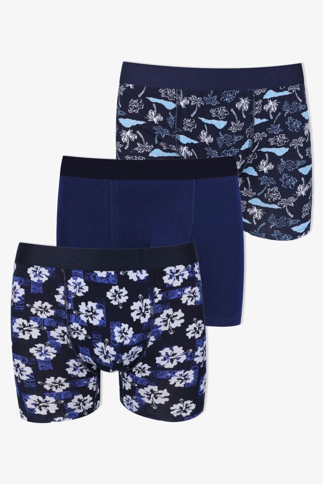 Erkek 3'lü Pamuklu Likralı Boxer