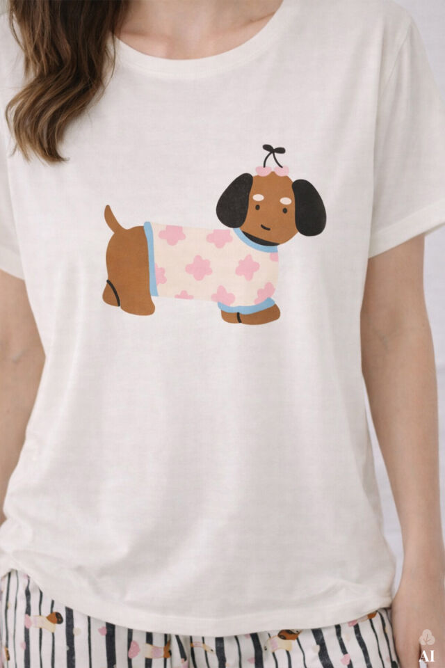 Kadın Pamuklu Renkli Köpek Baskılı Örme Pijama Takımı Ekru - Gri - L