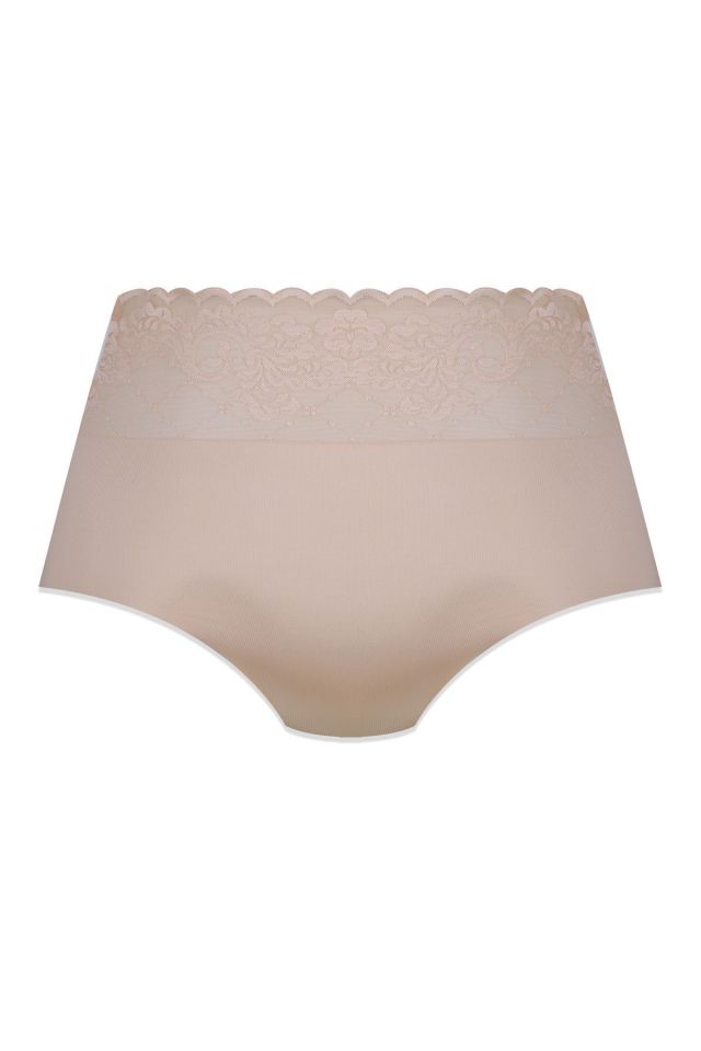 Kadın 3'lü Yüksek Bel Dantel Detaylı Külot Ten Bej - L/XL