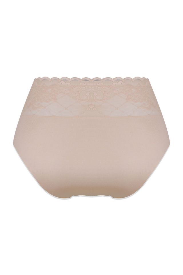 Kadın 3'lü Yüksek Bel Dantel Detaylı Külot Ten Bej - L/XL