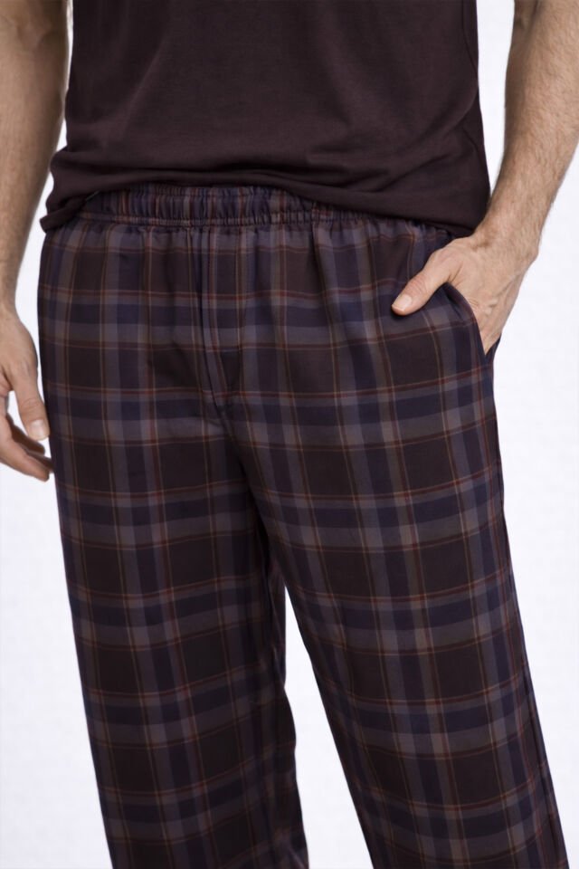 Erkek Pamuklu Üst Füme Göğüs Cepli Kısa Kollu Pijama Takımı Kahverengi - S