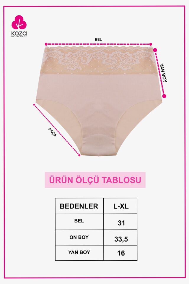 Kadın 3'lü Yüksek Bel Dantel Detaylı Külot Siyah Beyaz Ten - 2XL