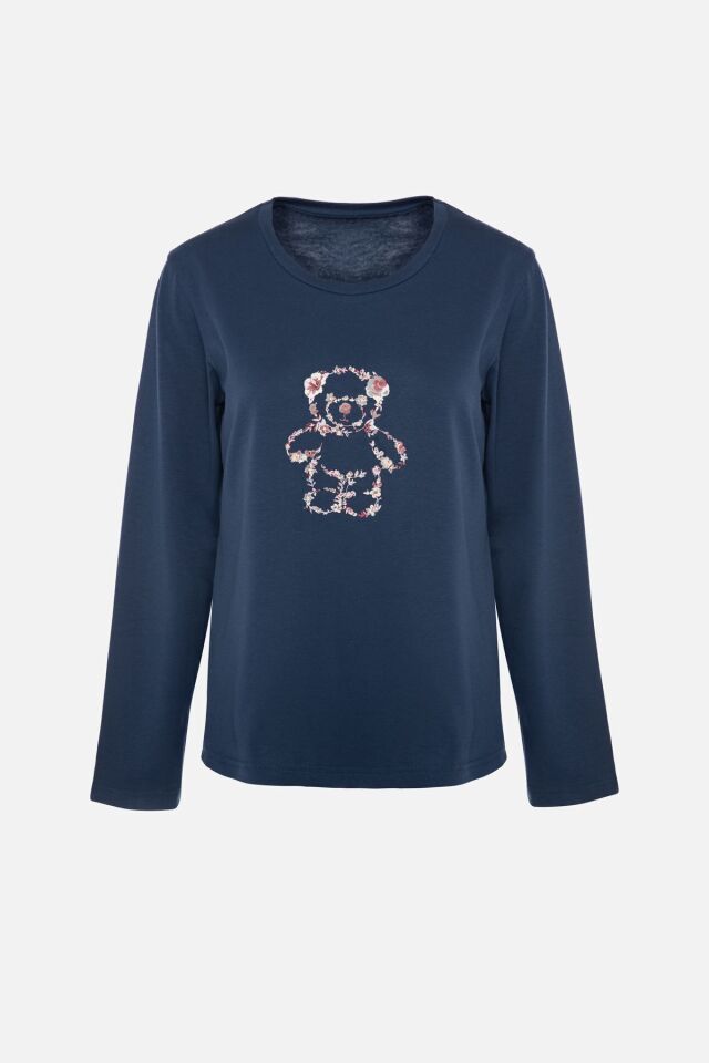 Kadın Çiçek Desenli Uzun Kollu Pijama Takımı KO70131 Çiçek Desenli - M - KO70131 Çiçek Desenli - M