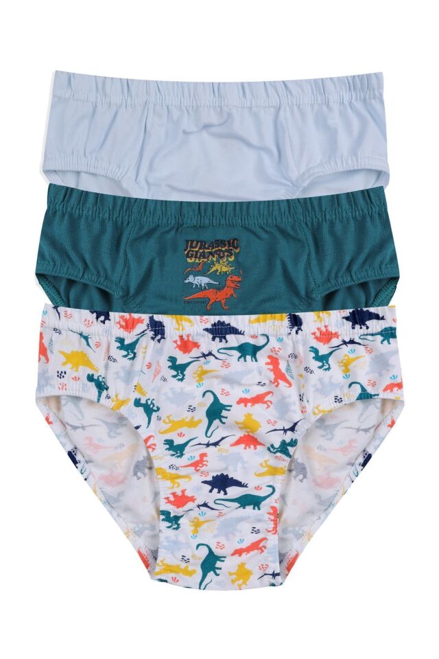 Erkek Çocuk 3'lü Sevimli Dinazor Baskılı Slip 3050-18 - 9-12 Yaş - 3050-18 - 9-12 Yaş