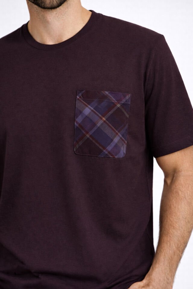 Erkek Pamuklu Üst Füme Göğüs Cepli Kısa Kollu Pijama Takımı Kahverengi - 2XL