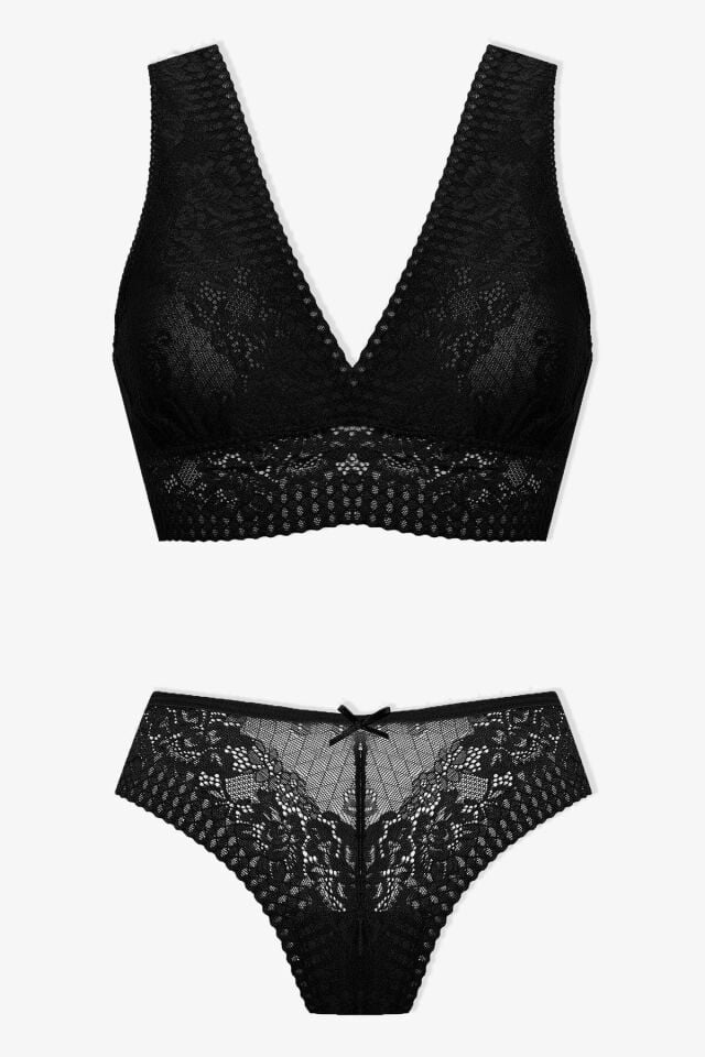 Kadın Kalın Askılı Dantelli Büstiyer Takım 80275 Siyah - 90B - 80275 Siyah - 90B