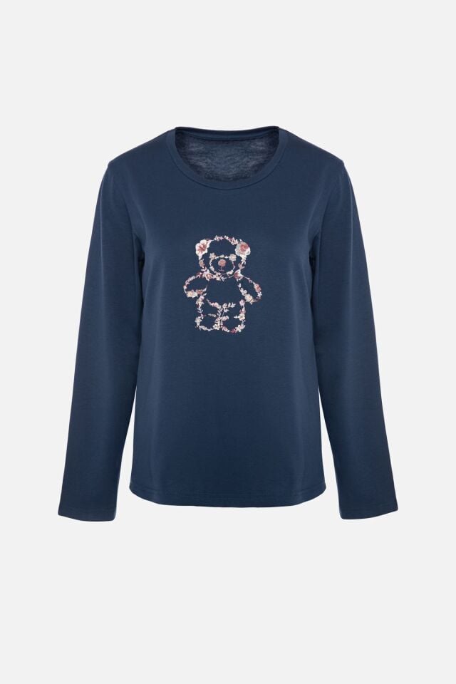 Kadın Çiçek Desenli Uzun Kollu Pijama Takımı KO70131 Çiçek Desenli - L - KO70131 Çiçek Desenli - L