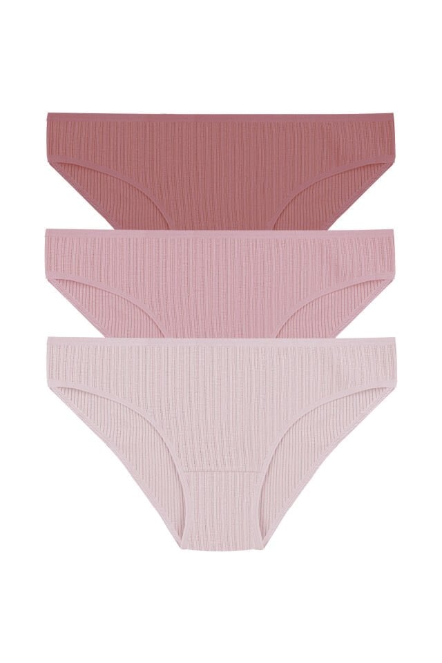 Kadın 3'lü Ajur  Slip Kahverengi - Ten - L  - XL