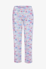 Kadın Pamuklu Mavi Çiçekli Ayıcıklı Baskılı Pijama Takımı