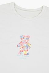 Kadın Pamuklu Mavi Çiçekli Ayıcıklı Baskılı Pijama Takımı