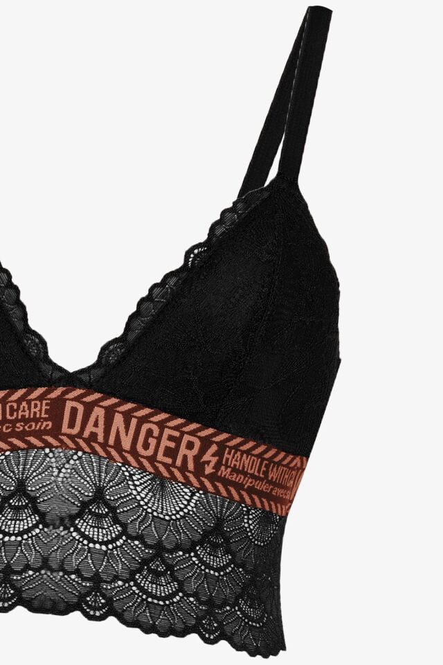 Kadın Danger Yazılı Lastikli Dantelli Büstiyer Takım 80227 Siyah - 85B - 80227 Siyah - 85B