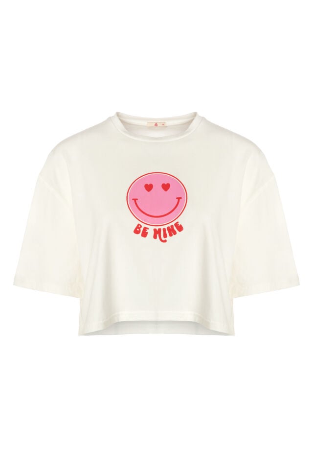 Kadın Pamuklu Kısa Kollu Kalpli Pijama Takımı S - Pembe - Ekru