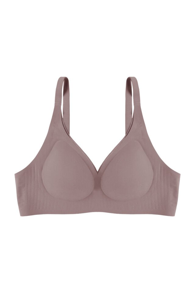 Balensiz Lazer Dikişsiz Kaplı Dekolteli Büstiyer Sütyen 80B - Toprak