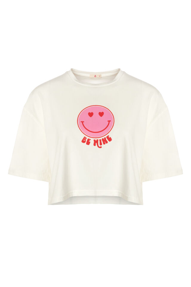 Kadın Pamuklu Kısa Kollu Kalpli Pijama Takımı L - Pembe - Ekru