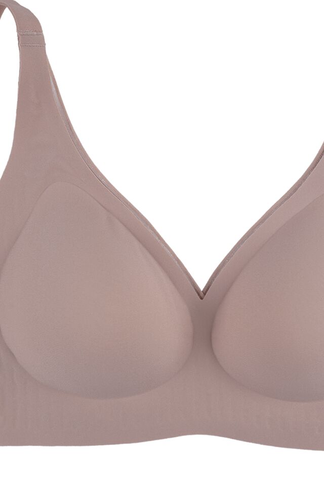 Balensiz Lazer Dikişsiz Kaplı Dekolteli Büstiyer Sütyen 90B - Toprak