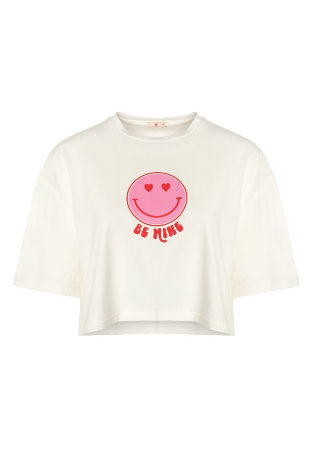 Kadın Pamuklu Kısa Kollu Kalpli Pijama Takımı XL - Pembe - Ekru