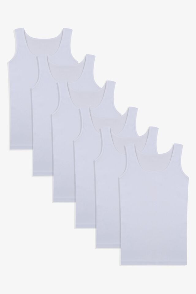 Kız Çocuk 6'lı Beyaz Pamuklu Atlet Beyaz - 3-4 Yaş