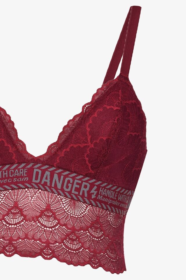 Kadın Danger Yazılı Lastikli Dantelli Büstiyer Takım 80227 Bordo - 80B - 80227 Bordo - 80B