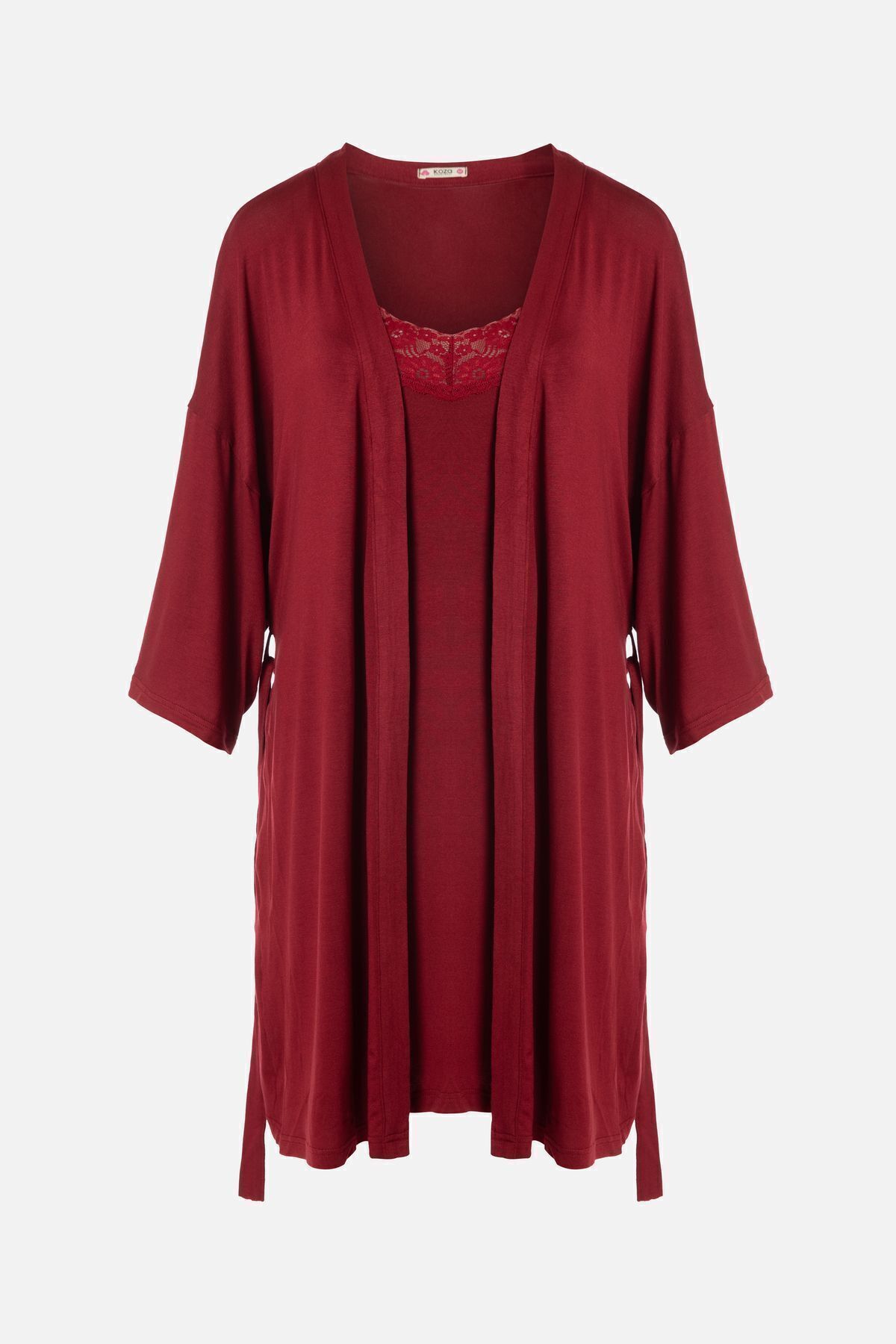 Sevgililer Günü Temalı Kadın Viskon - Yumuşak Dokulu İkili Dantelli Gecelik Sabahlık Takım