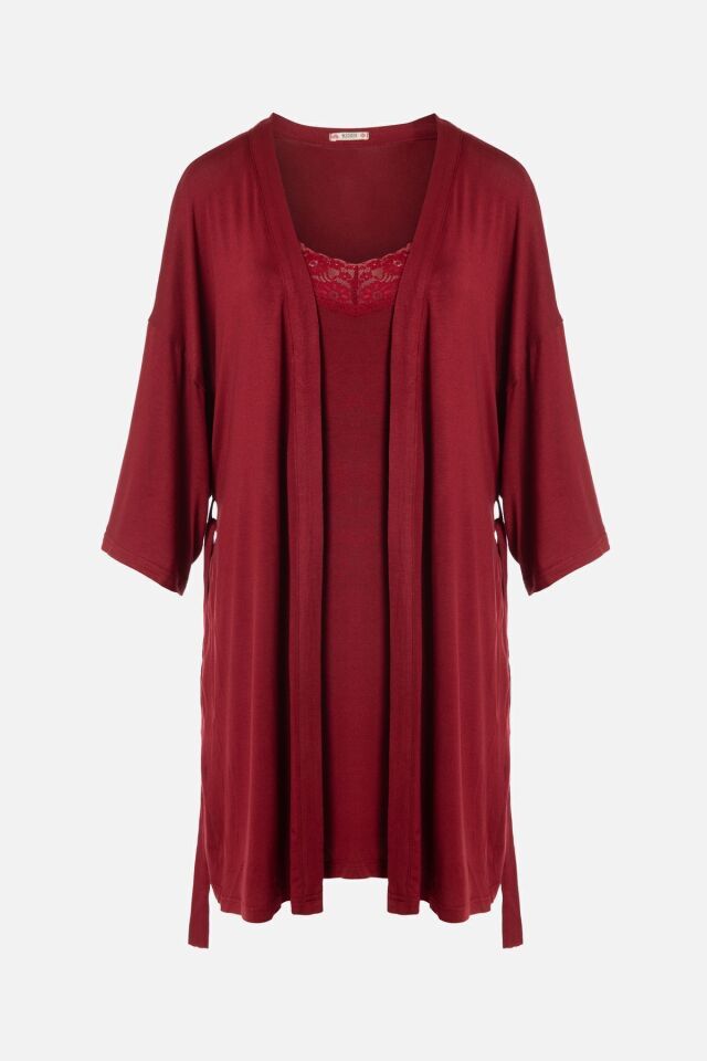 Sevgililer Günü Temalı Kadın Viskon - Yumuşak Dokulu İkili Dantelli Gecelik Sabahlık Takım