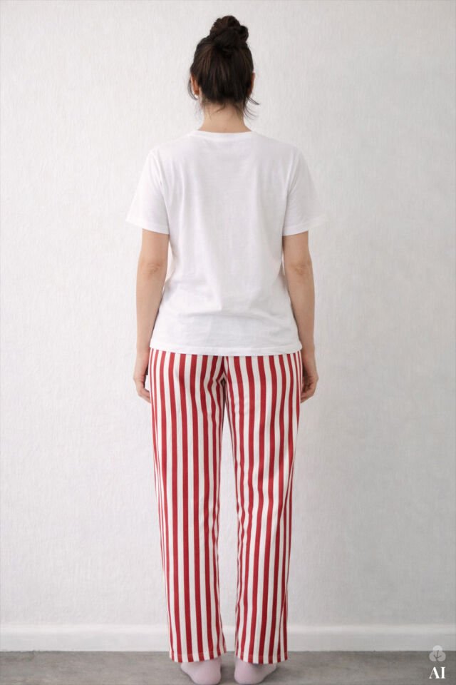 Kadın Pamuklu Renkli Köpek Baskılı Örme Pijama Takımı Pembe -  Beyaz - XL