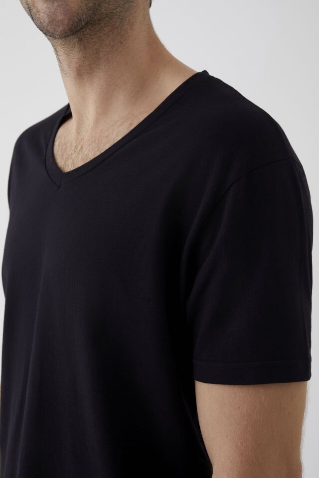 Erkek Pamuklu V Yaka Kısa Kollu Tişört 2 Adet S