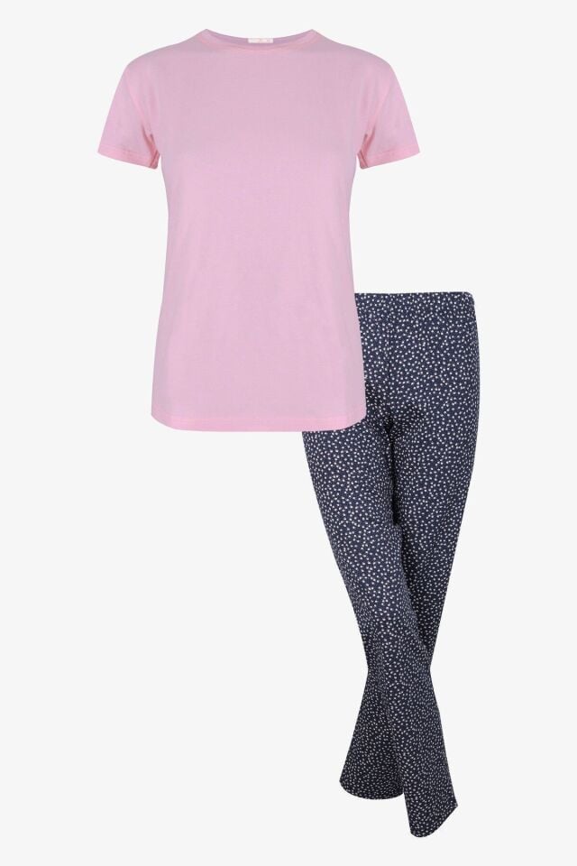 Kadın Pamuklu Çıtır Çiçek Desenli Kısa Kollu Pijama Takımı KO7301TS-8 Çıtır Çiçek Desen - L - KO7301TS-8 Çıtır Çiçek Desen - L