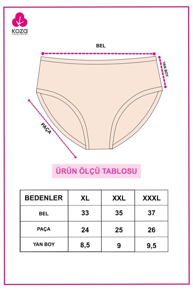 Kadın 3'lü Desenli Kaşkorse Pamuklu Yüksek Bel Bato 2056-2 - XL