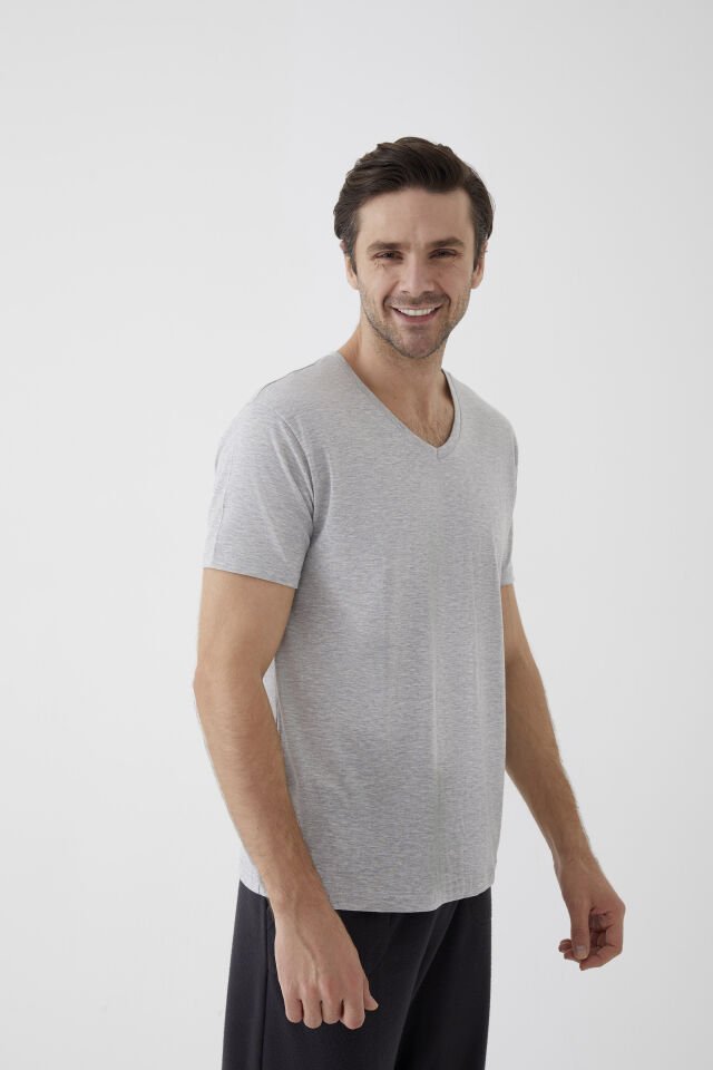 Erkek Pamuklu V Yaka Kısa Kollu Tişört 2 Adet 2XL