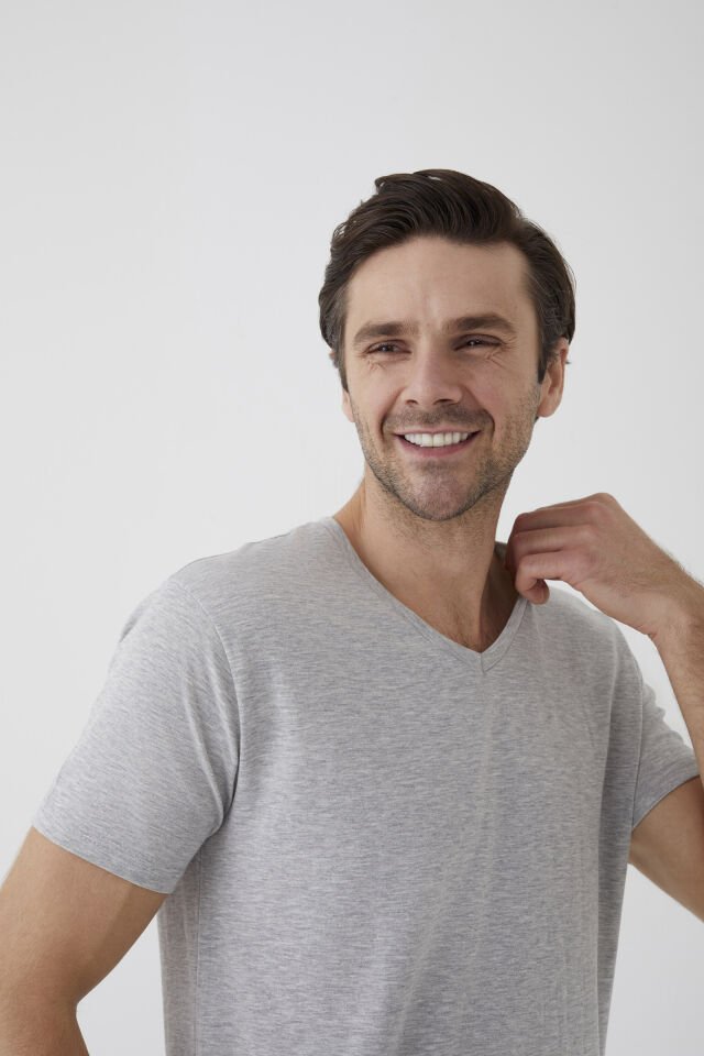 Erkek Pamuklu V Yaka Kısa Kollu Tişört 2 Adet 2XL