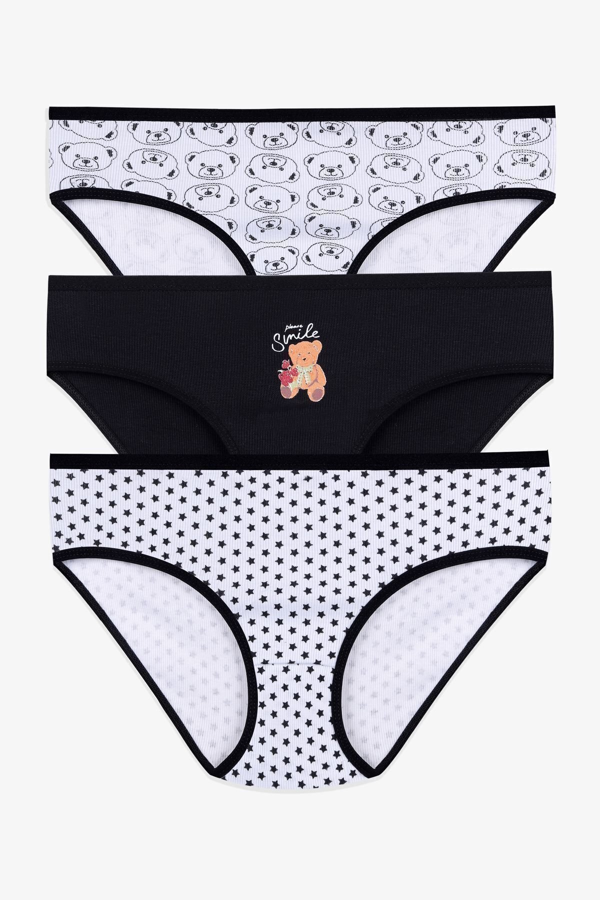 Kadın 3'lü Desenli Kaşkorse Pamuklu Yüksek Bel Bato 2056-2 - 2XL