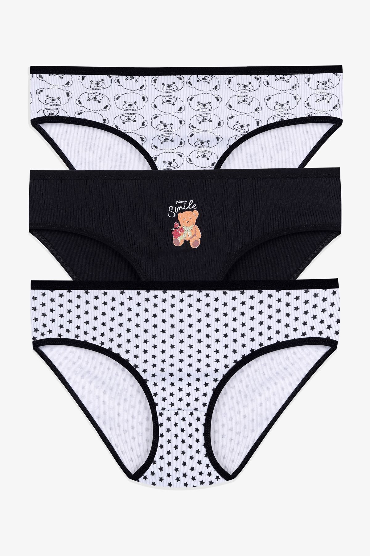 Kadın 3'lü Desenli Kaşkorse Pamuklu Yüksek Bel Bato 2056-2 - 2XL