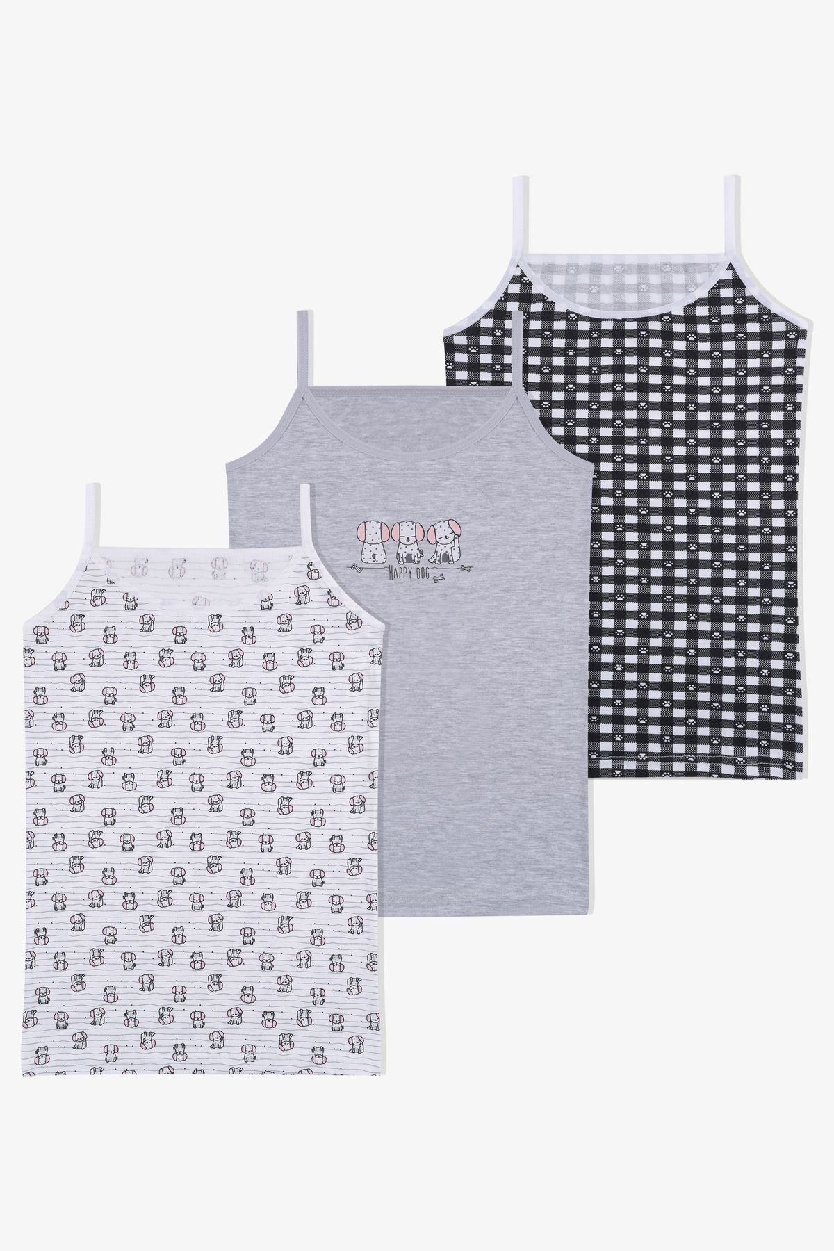 Kız Çocuk 3'lü Penguen Desenli Pamuklu Atlet 2011-4 - 7-9 Yaş