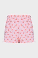 Kadın Düşük Omuzlu Şeftali Desenli Oversize Crop Şort Takım