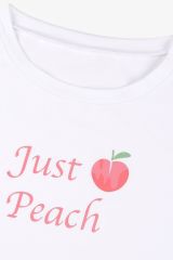 Kadın Düşük Omuzlu Şeftali Desenli Oversize Crop Şort Takım