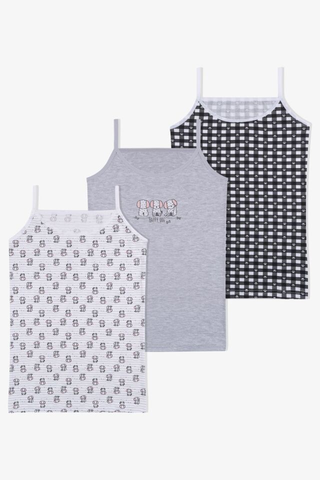 Kız Çocuk 3'lü Penguen Desenli Pamuklu Atlet 2011-4 - 9-11 Yaş