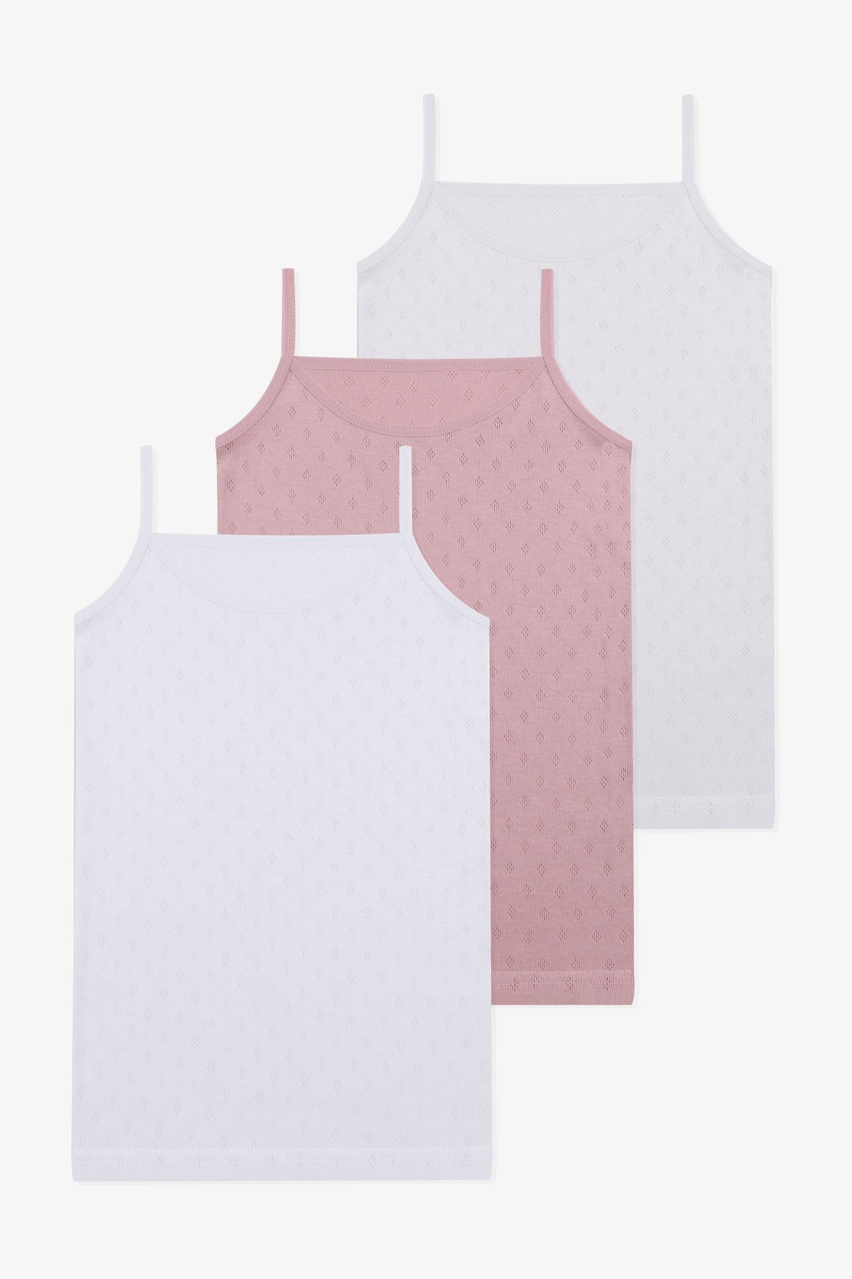 Kız Çocuk 3'lü Jakarlı İp Askılı Atlet Ekrubeyazkahve - 5-6 Yaş