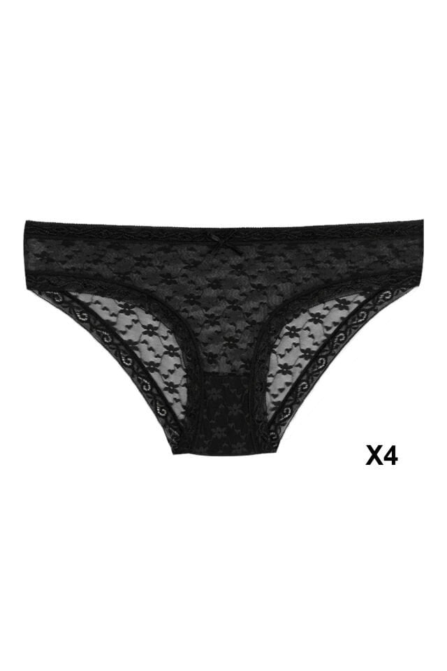 Kadın 7'li Dantelli Külot Siyah -  Bordo - L/XL