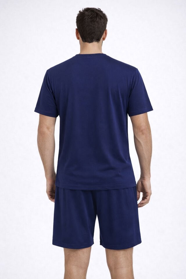 Erkek Pamuklu Lacivert Baskılı Cepli Pijama Takımı Lacivert - Kahverengi - 2XL