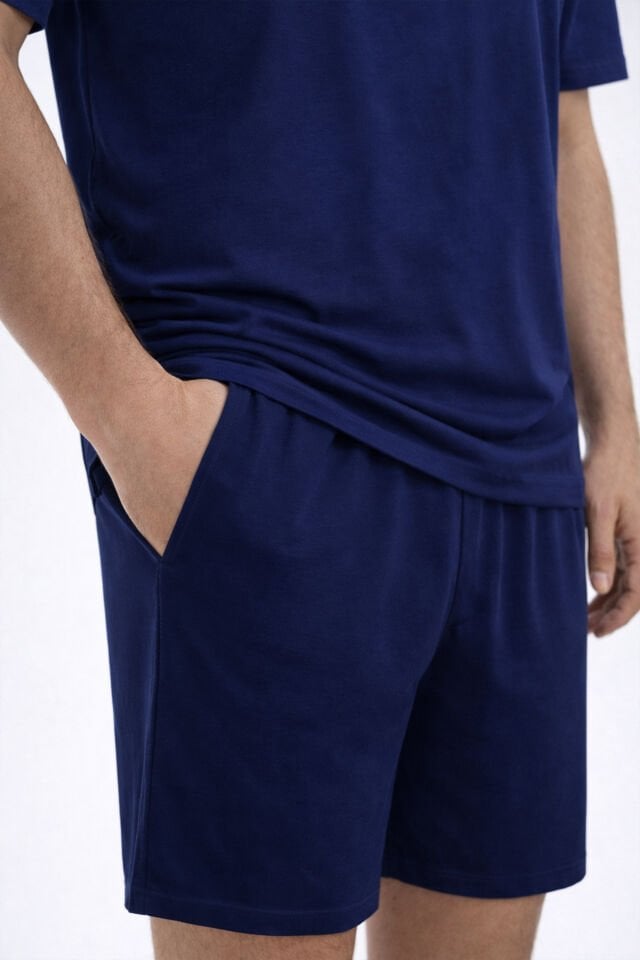 Erkek Pamuklu Lacivert Baskılı Cepli Pijama Takımı Lacivert - Kahverengi - 2XL