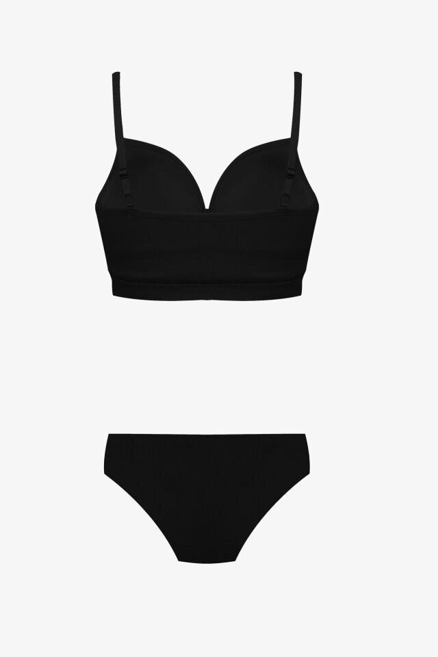 Kadın Fitilli Yarım Dolgulu Sütyen Takım Siyah - 80B - Siyah - 80B