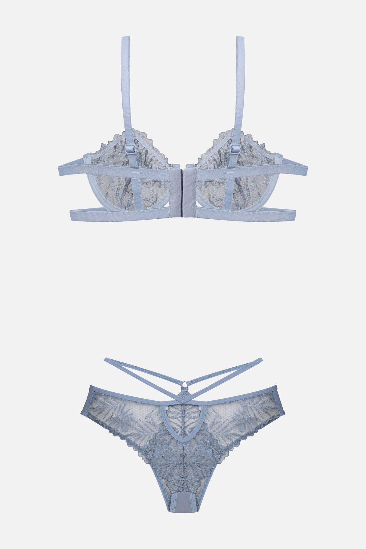 Kadın Brodeli Tüllü Dantelli Sütyen Takım Gök Mavi - 95B