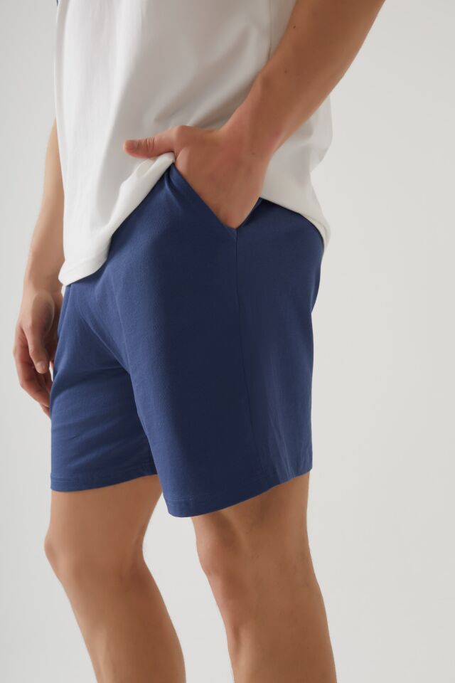 Erkek Pamuklu Cep Detaylı Reglan Kol Pijama Takımı M - İndigo - Ekru
