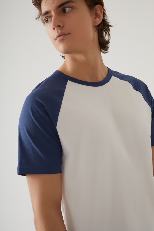 Erkek Pamuklu Cep Detaylı Reglan Kol Pijama Takımı XL - İndigo - Ekru