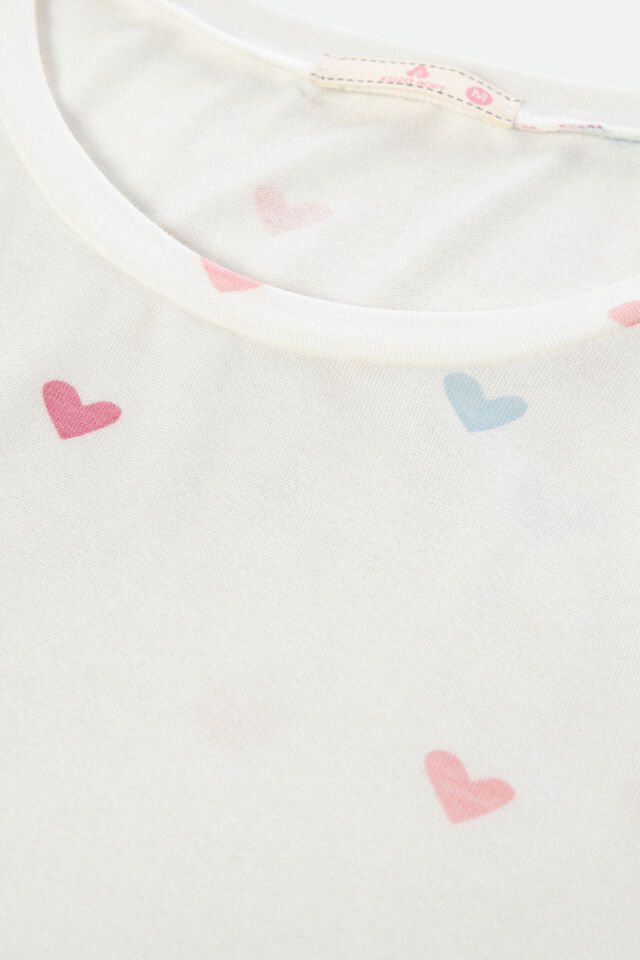Kadın Kalp Desenli Kısa Kollu Pijama Takımı S - Ekru -  Pembe