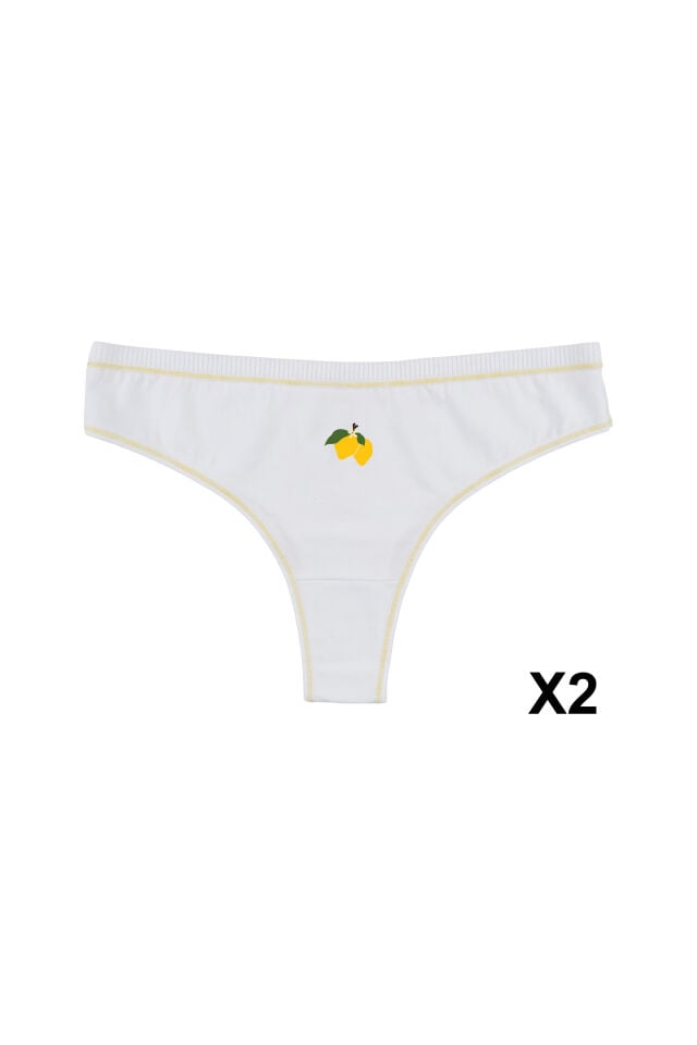 Kadın 6'lı Pamuklu Likralı Dikiş Detaylı Baskılı Brazilian Sarı - Ekru - XL