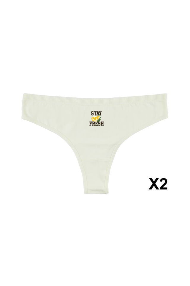 Kadın 6'lı Pamuklu Likralı Dikiş Detaylı Baskılı Brazilian Sarı - Ekru - XL