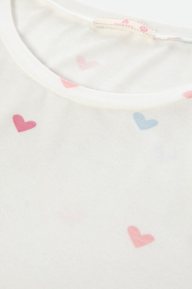 Kadın Kalp Desenli Kısa Kollu Pijama Takımı L - Ekru -  Pembe